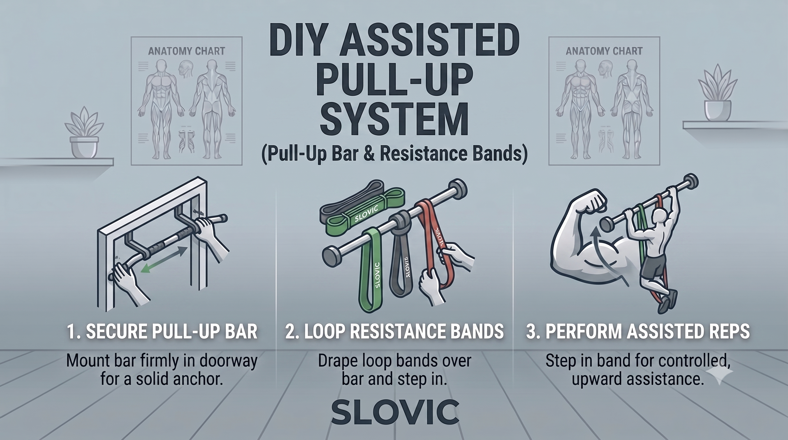 DIY Assisted Pull-Up Machine Using a Pull-Up Bar & Resistance Bands