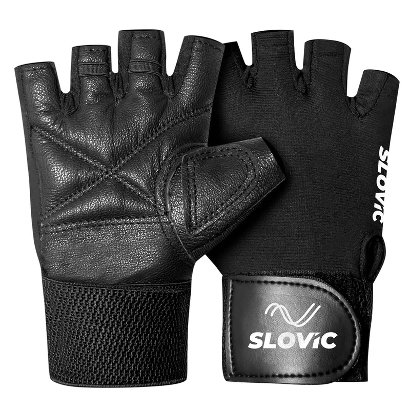Leather Gym Gloves with Wrist Support | Padded Weightlifting Gloves
