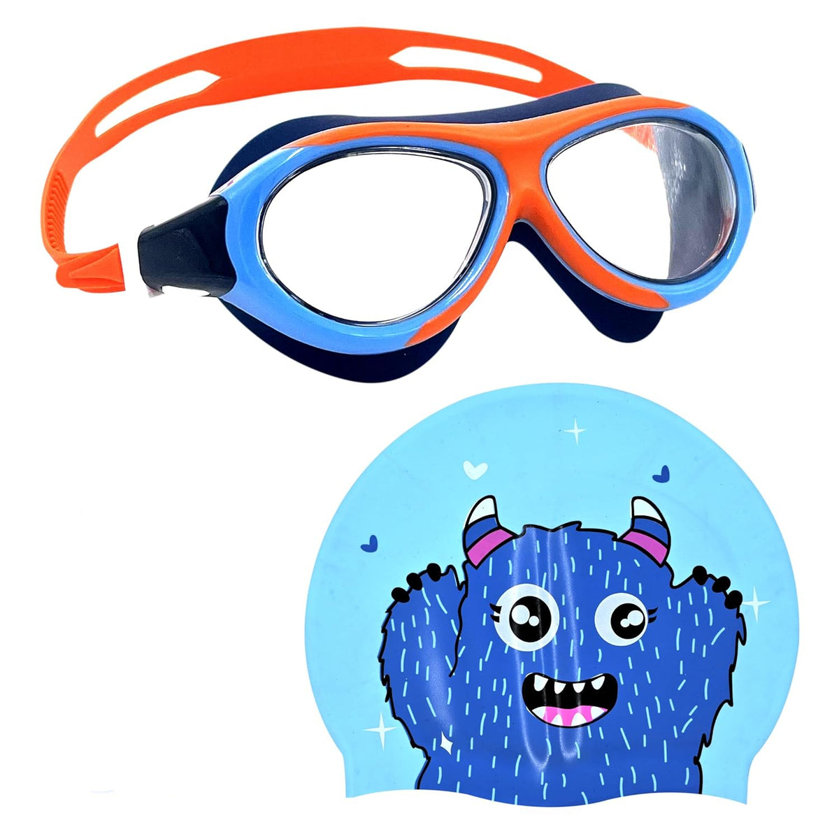 Bear Swimming Combo For Boys – Silicone Cap & Goggles | Anti-Chlorine, Tear-Resist