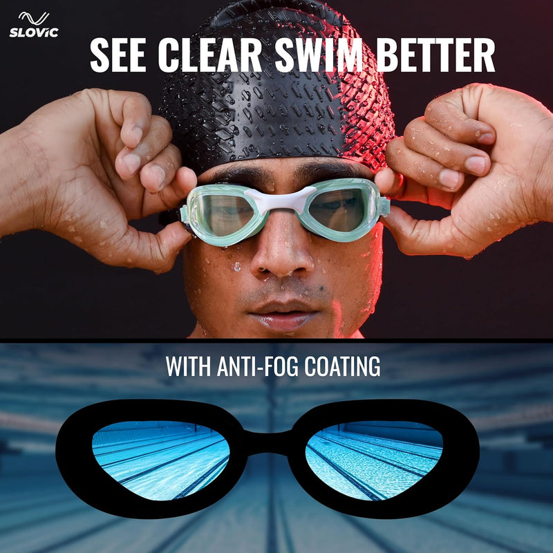Swimming Goggles (Full-Rim) – Anti-Fog, UV Protection, Adjustable & Tangle-Free (Green)