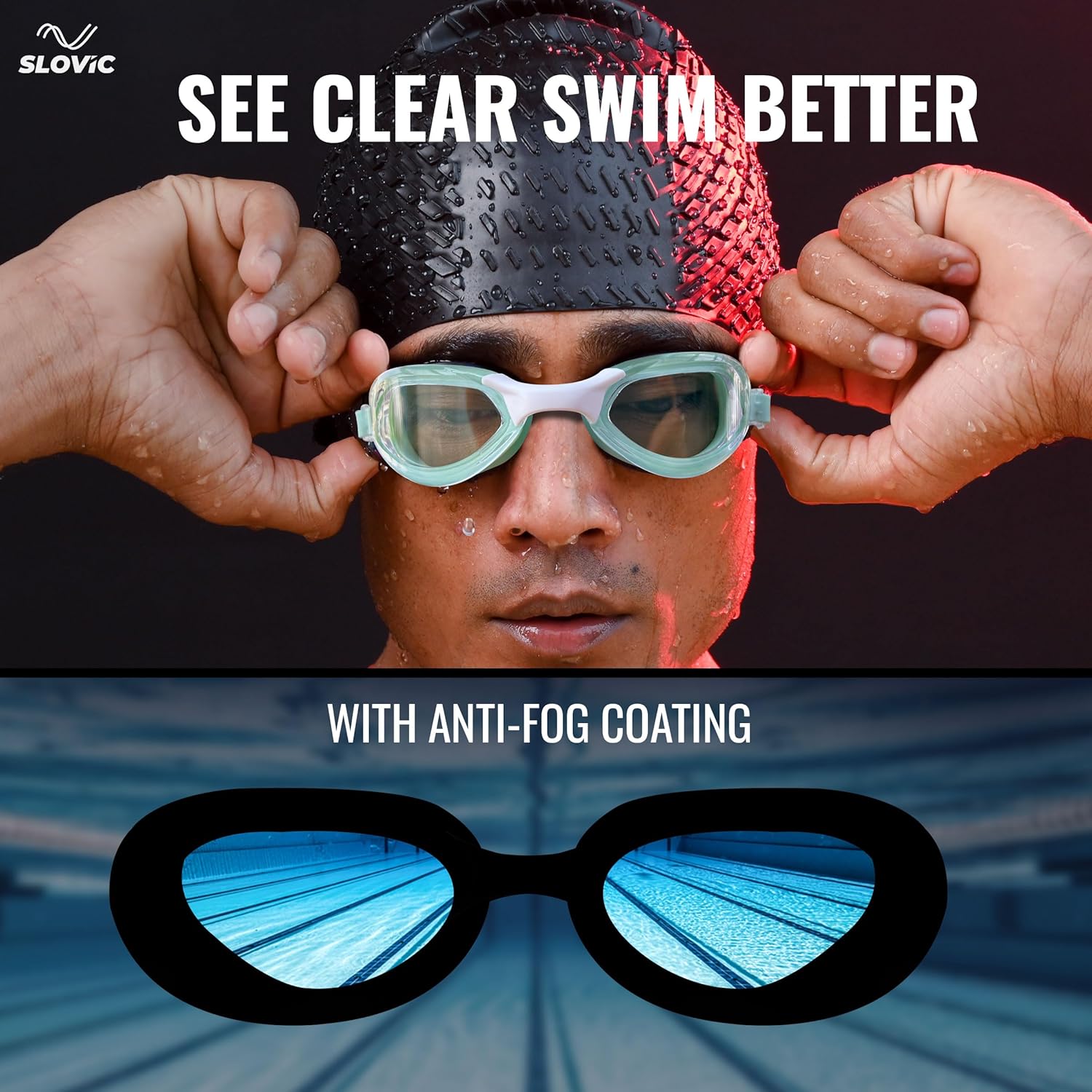 Swimming Goggles (Full-Rim) – Anti-Fog, UV Protection, Adjustable & Tangle-Free (Green)