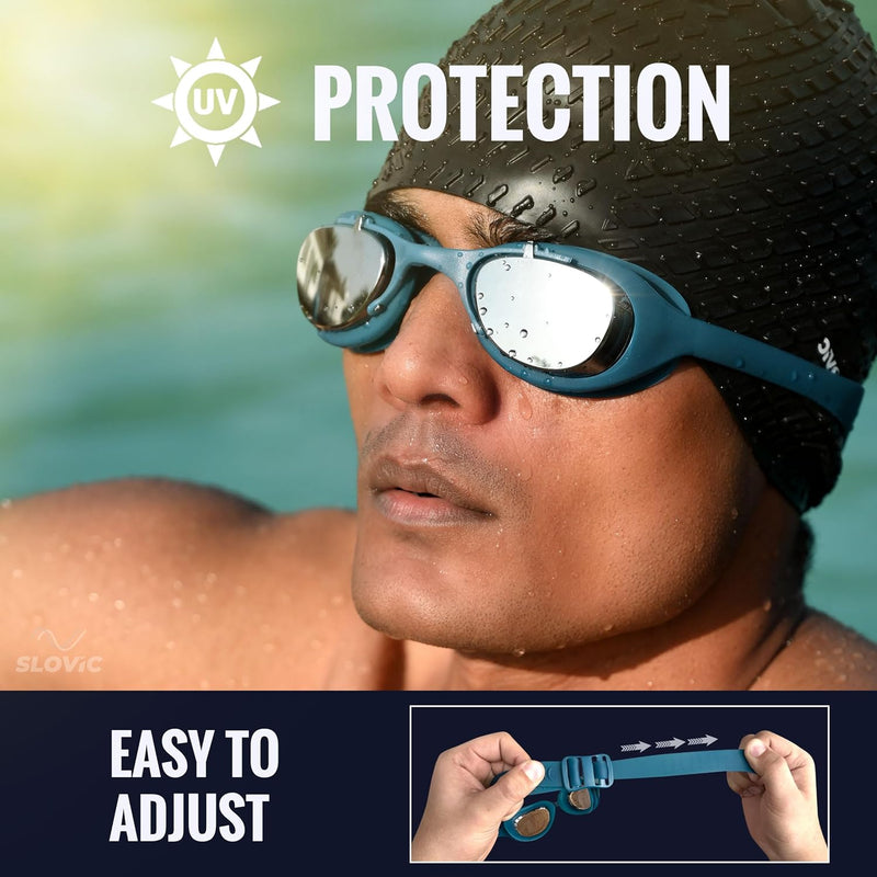 Swimming Goggles (Professional) – Anti-Fog, UV Protection, Adjustable & Tangle-Free (Blue)