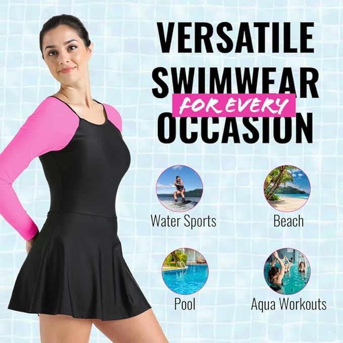 Women’s Long-Sleeve One-Piece Swimsuit – High-Cut, Quick-Dry & Stretchy, for Beach & Pool (S–XXL)