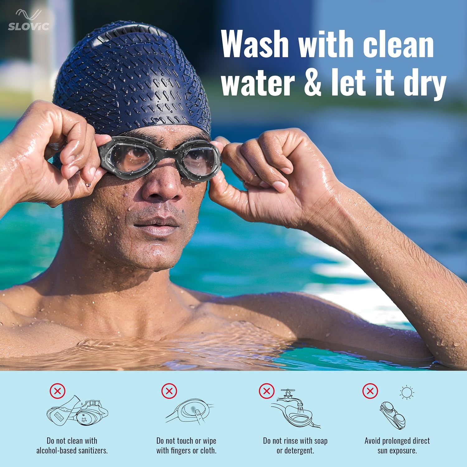 Swimming Goggles (Silicone) – Anti-Fog, UV Protection, Adjustable & Tangle-Free (Black)