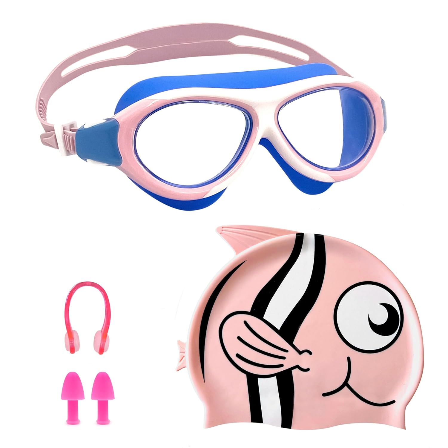 Fish Swimming Combo For Girls – Silicone Cap + Goggles | Anti-Chlorine, Tear-Resist
