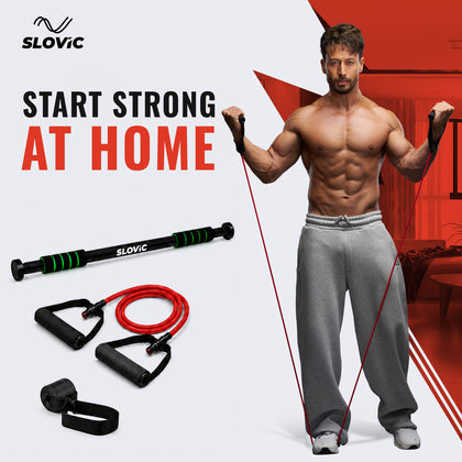 Home Gym Combo: 200kg No-Screw Bar + 5–45kg Resistance Tubes