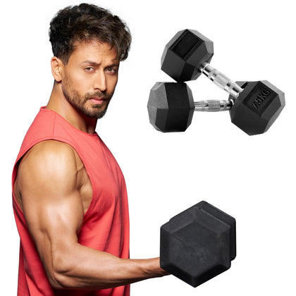 7.5 kg Hexa Rubber Dumbbells (Pair) | Anti-Slip Grip