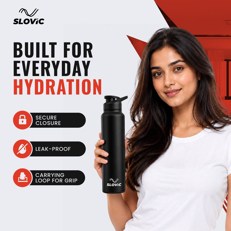 Steel Bottle 1L - Mat Black, Fridge - Sipper