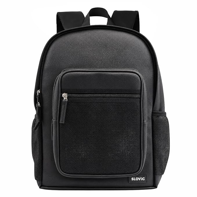 Laptop Bag for Men & Women 22 LTR - PU Leather Finish Backpack Bag - Black