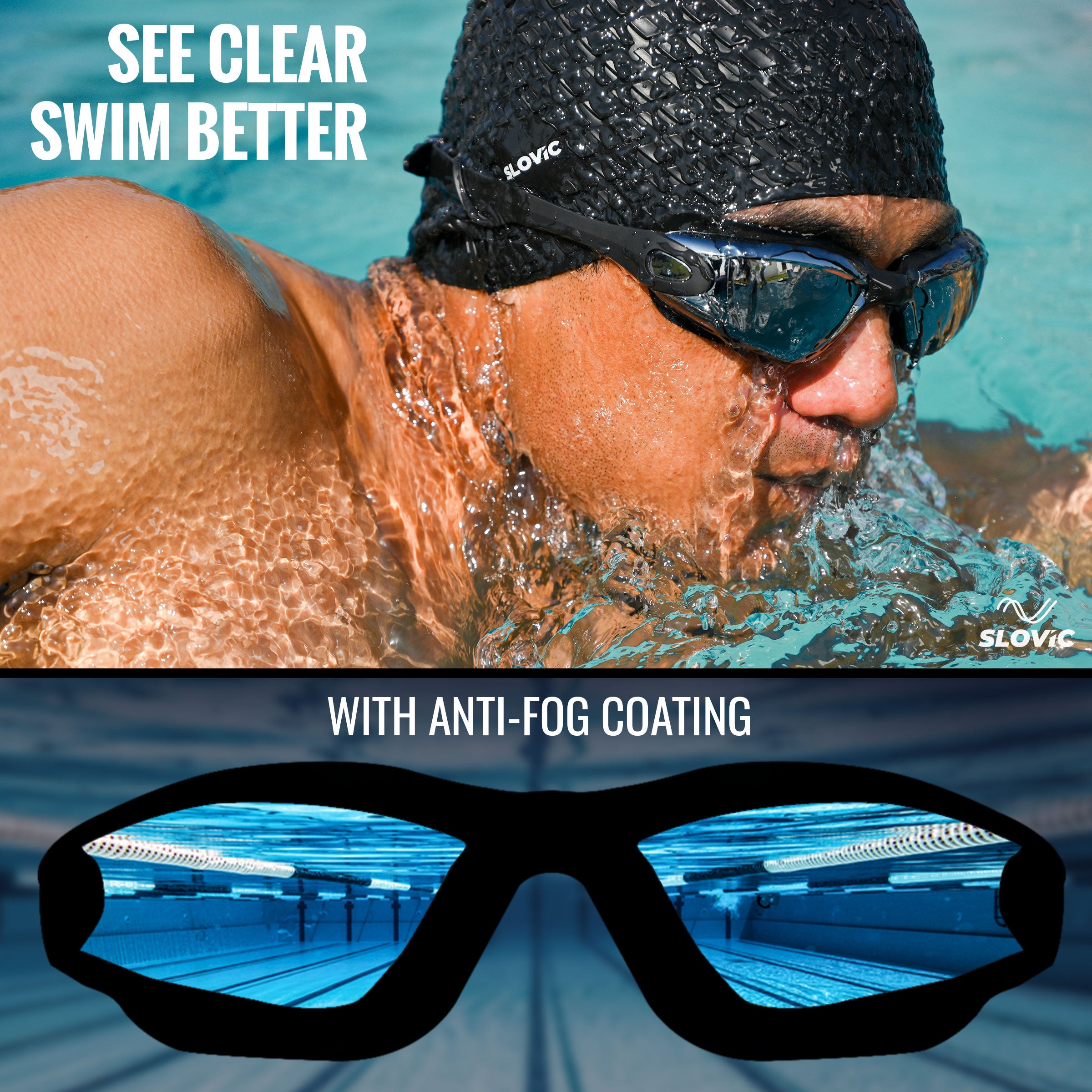 Swimming Combo – Unisex Goggles & Silicone Cap, Anti‑Fog, UV Protection, Universal Fit (Black)