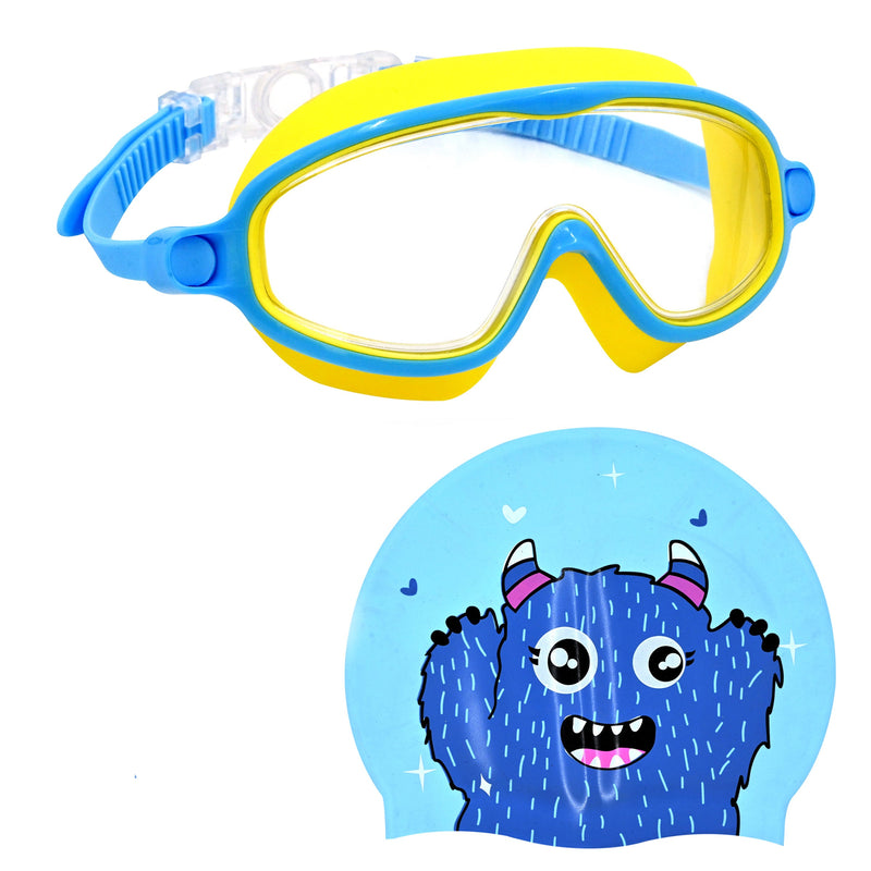 Bear Swimming Combo For Boys – Silicone Cap + Goggles - Anti-Chlorine, Tear-Resist