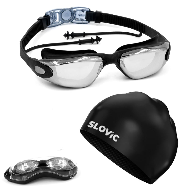 Swimming Combo – Goggles & Silicone Cap, Anti‑Fog, UV Protection - Adult - Unisex - Black