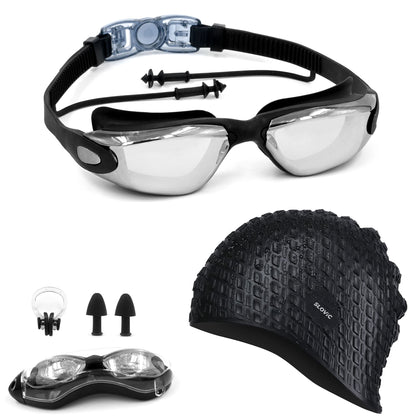 Swimming Combo – Unisex Goggles & Silicone Cap, Anti‑Fog, UV Protection, Universal Fit (Black)