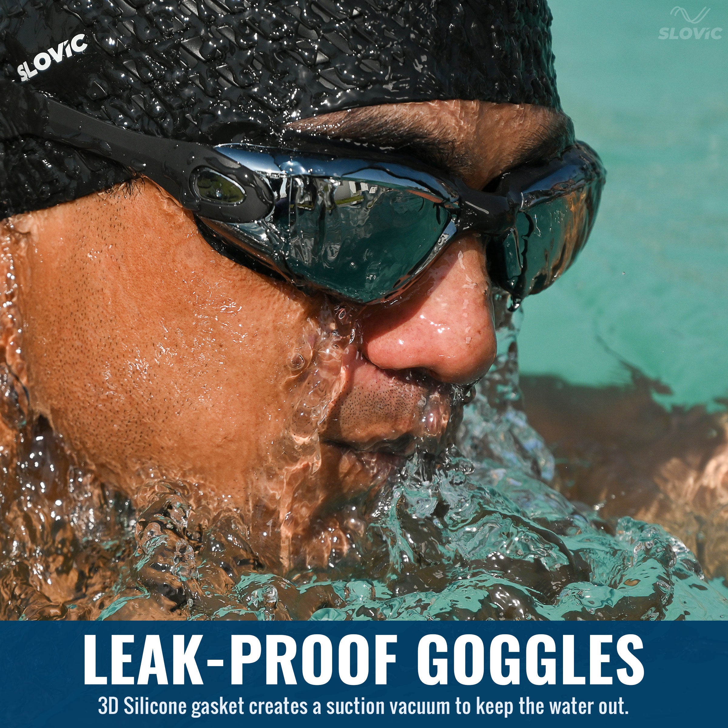 Swimming Combo – Goggles & Silicone Cap, Anti‑Fog, UV Protection | Adult | (White Leaf & Black)