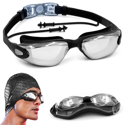 Swimming Goggles for Adults – Anti-Fog, UV Protection, Adjustable Strap, Black