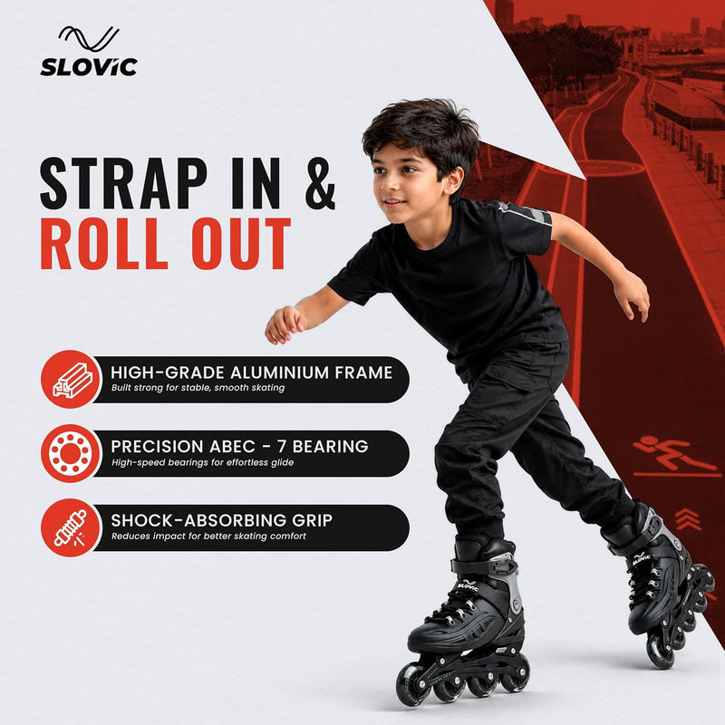 Inline Skating Shoes for Kids - 4 Wheel Roller Skates with Aluminium Frame & ABEC Bearings - Indoor & Outdoor Skates