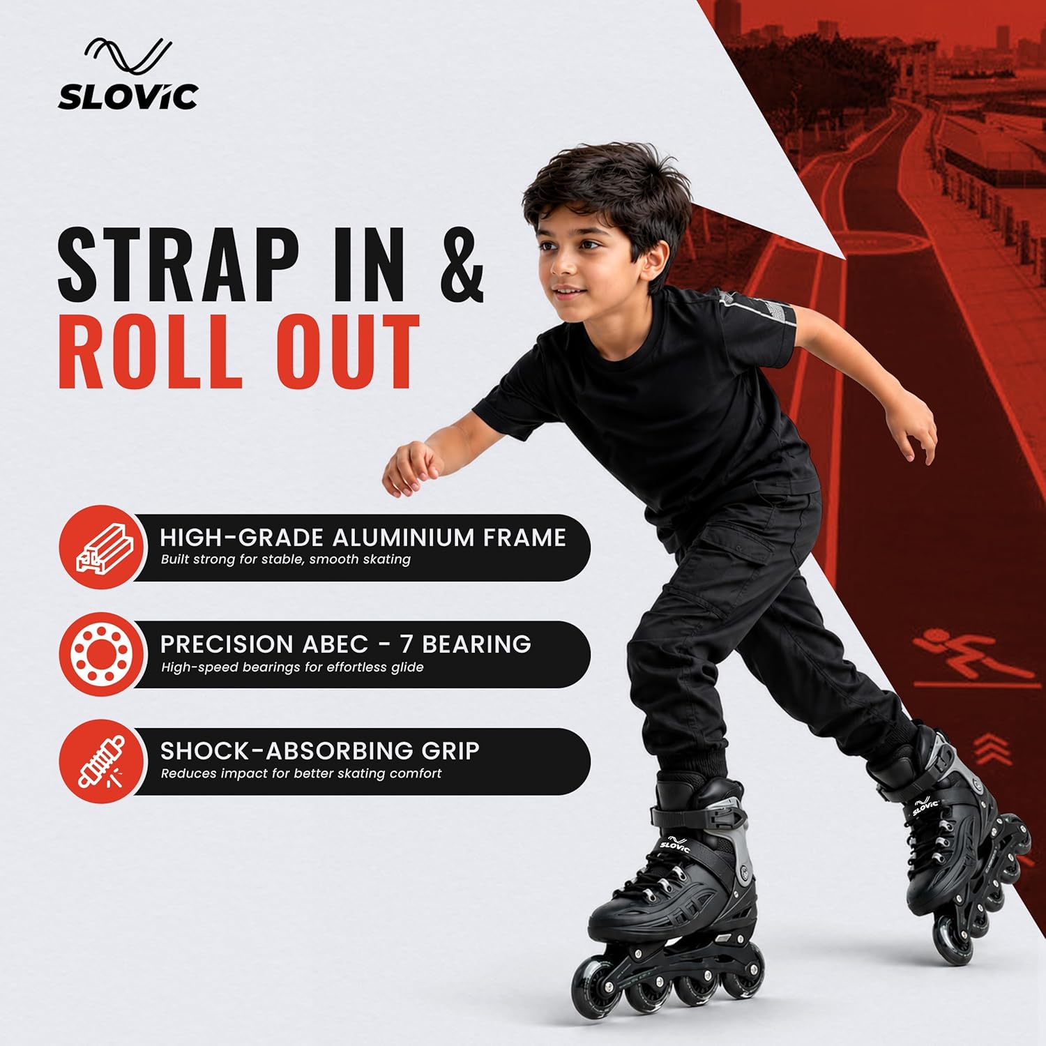Inline Skating Shoes for Kids | 4 Wheel Roller Skates with Aluminium Frame & ABEC Bearings | Indoor & Outdoor Skates