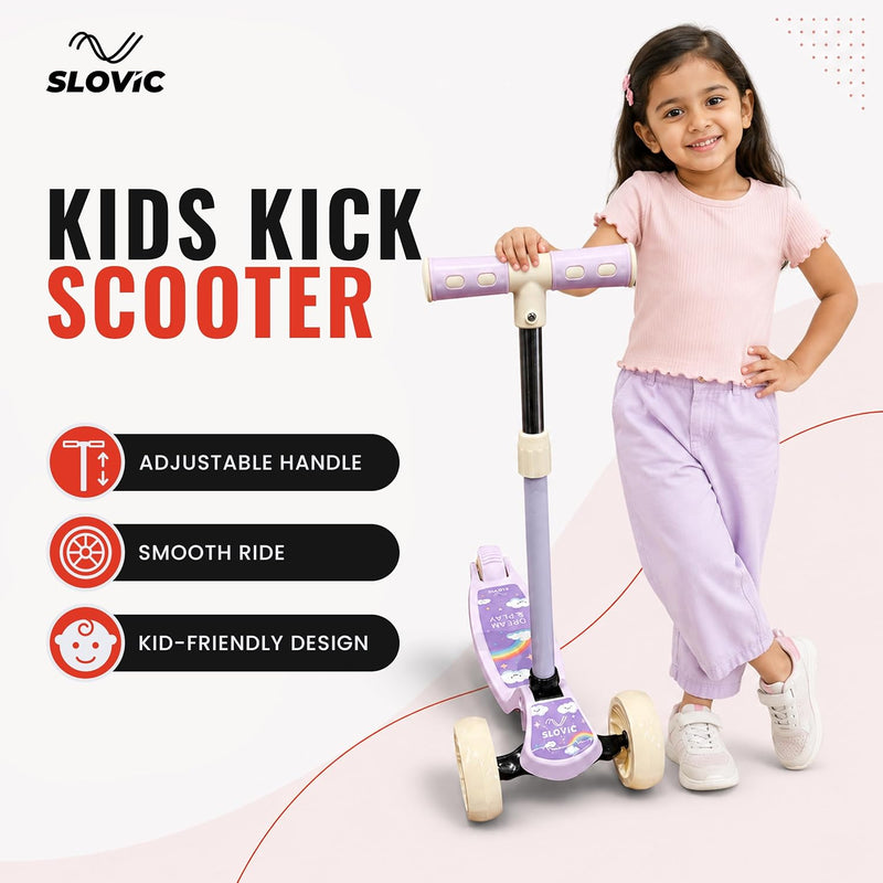 Foldable Kick Scooter – 3-Wheel, Adjustable & BIS Approved | Purple