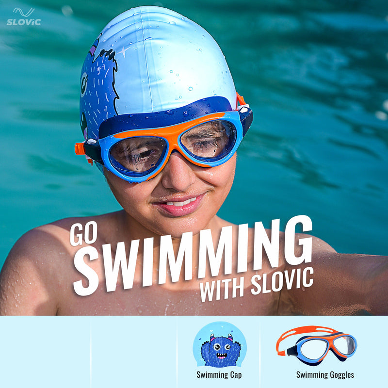 Bear Swimming Combo For Boys – Silicone Cap & Goggles | Anti-Chlorine, Tear-Resist