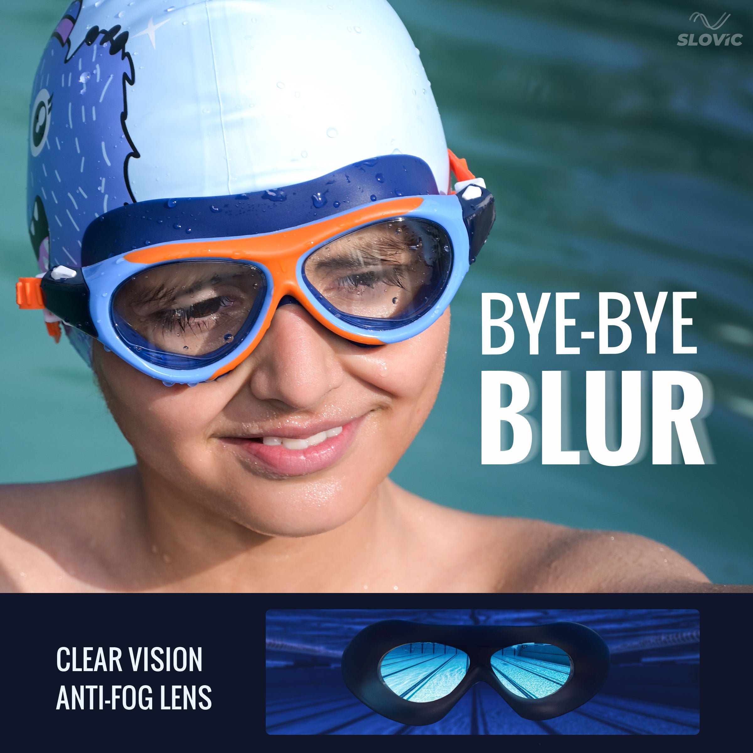 Swimming Goggles for Kids (Orange) – UV & Anti-Fog | Includes Ear Plugs & Nose Clip