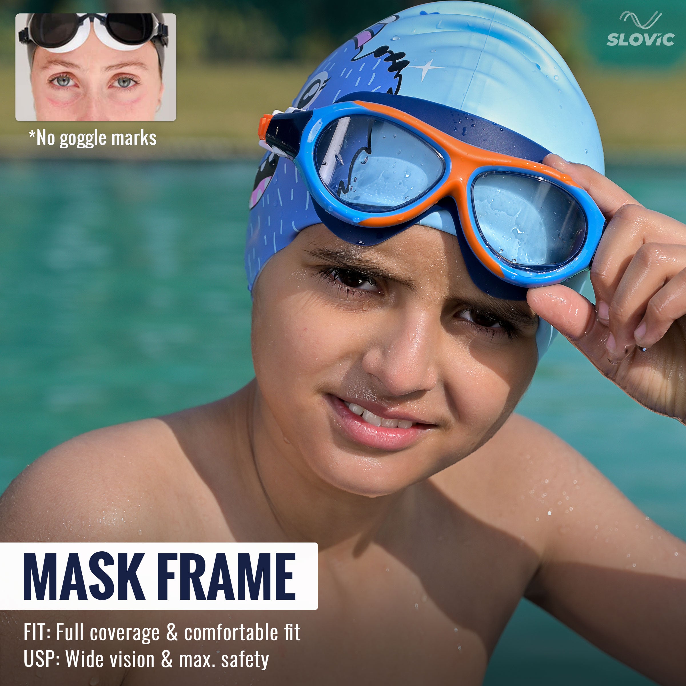 Swimming Goggles for Kids (Orange) – UV & Anti-Fog | Includes Ear Plugs & Nose Clip