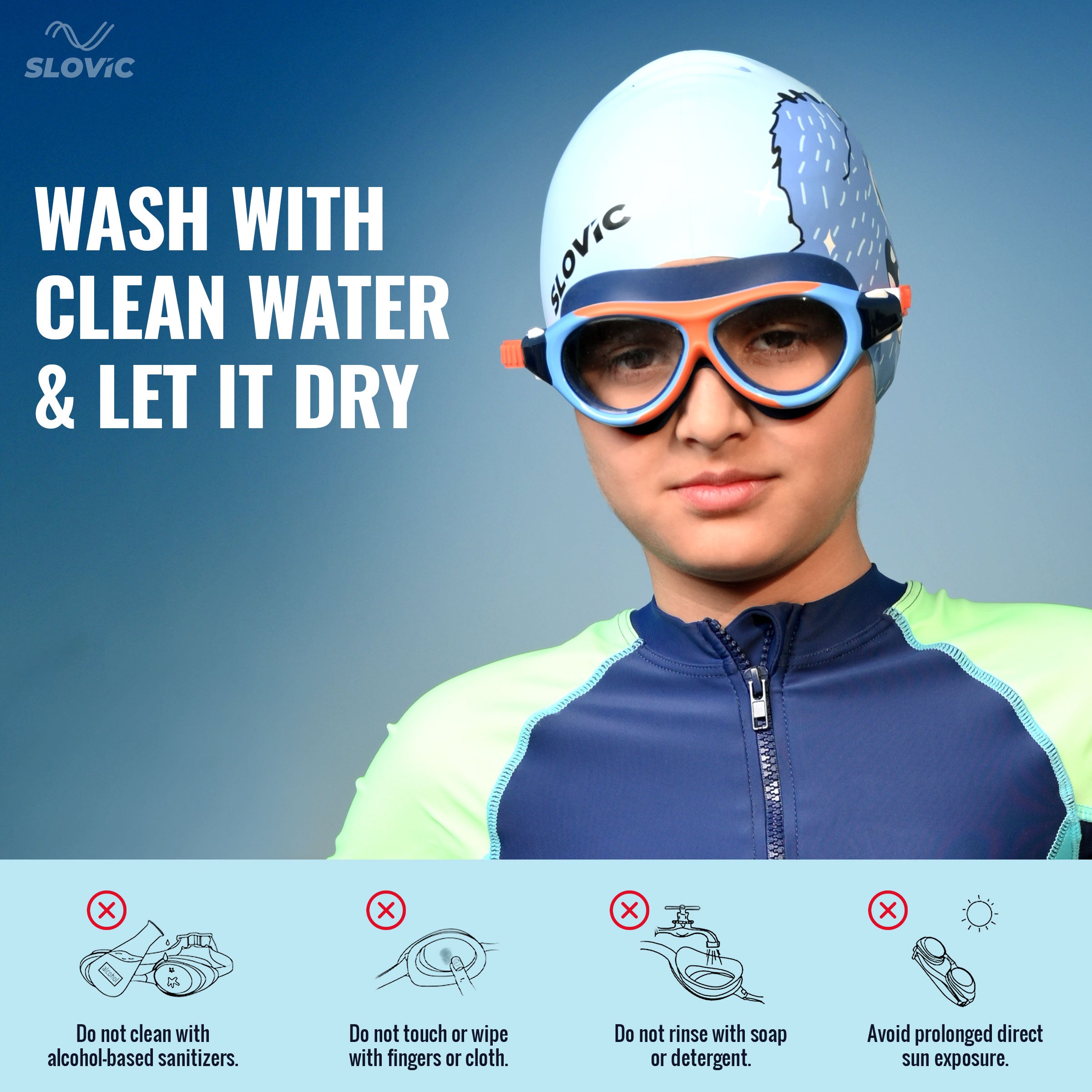 Swimming Goggles for Kids (Orange) – UV & Anti-Fog | Includes Ear Plugs & Nose Clip
