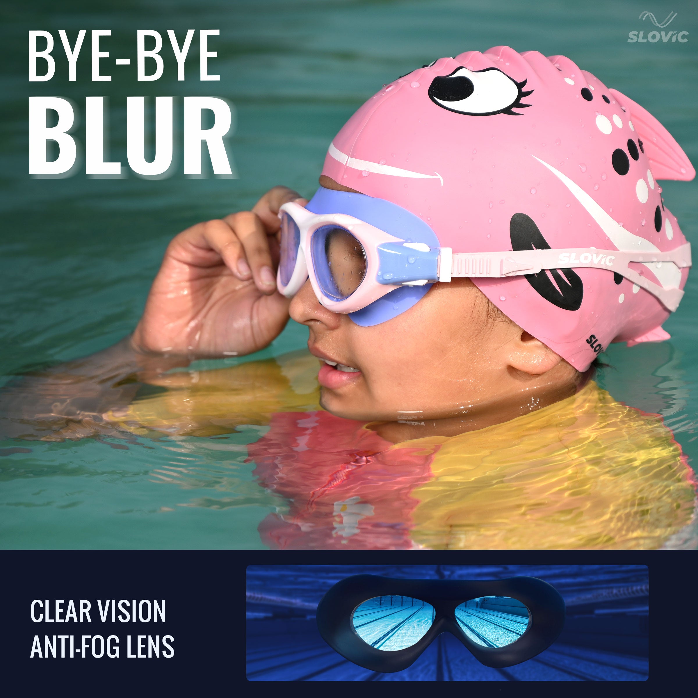 Swimming Goggles for Kids (Pink) – UV & Anti-Fog | Includes Ear Plugs & Nose Clip