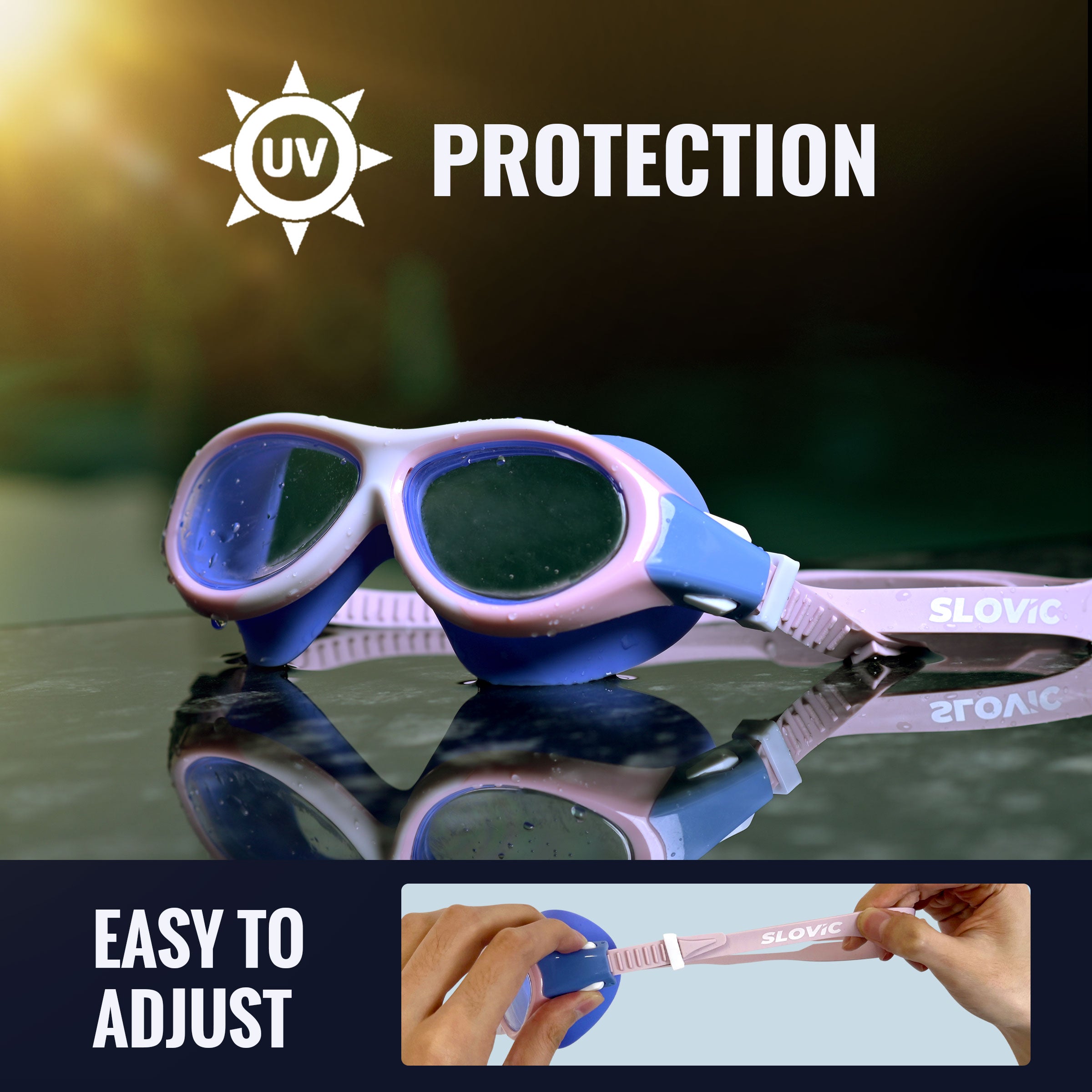 Swimming Goggles for Kids (Pink) – UV & Anti-Fog | Includes Ear Plugs & Nose Clip