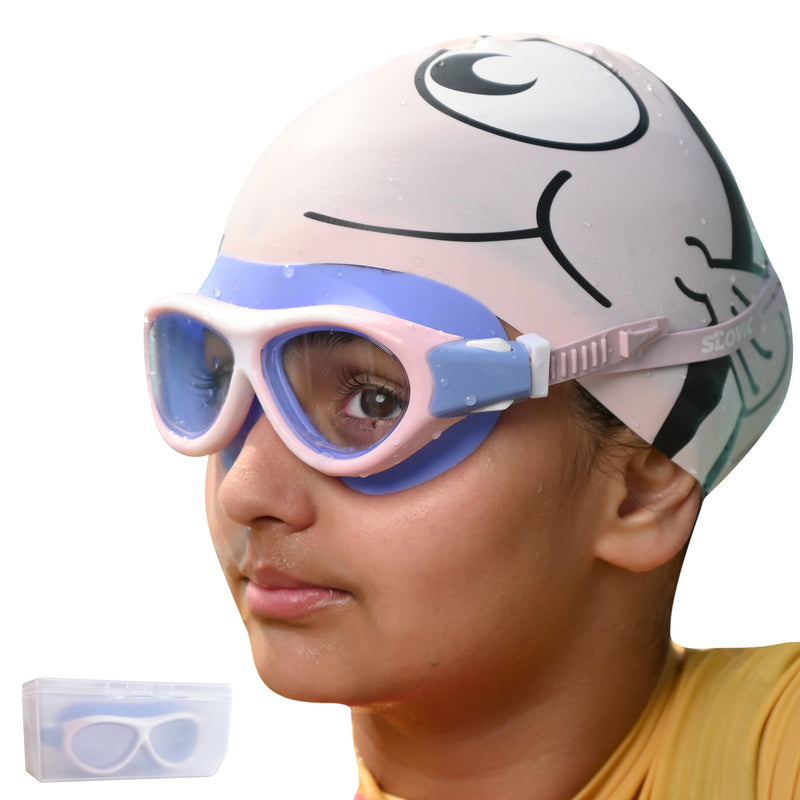 Tiger Shroff wearing Slovic swim goggles and blue swim cap.