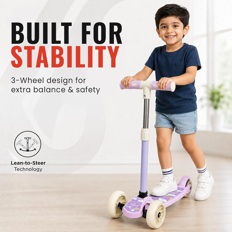 Foldable Kick Scooter – 3-Wheel, Adjustable & BIS Approved | Purple