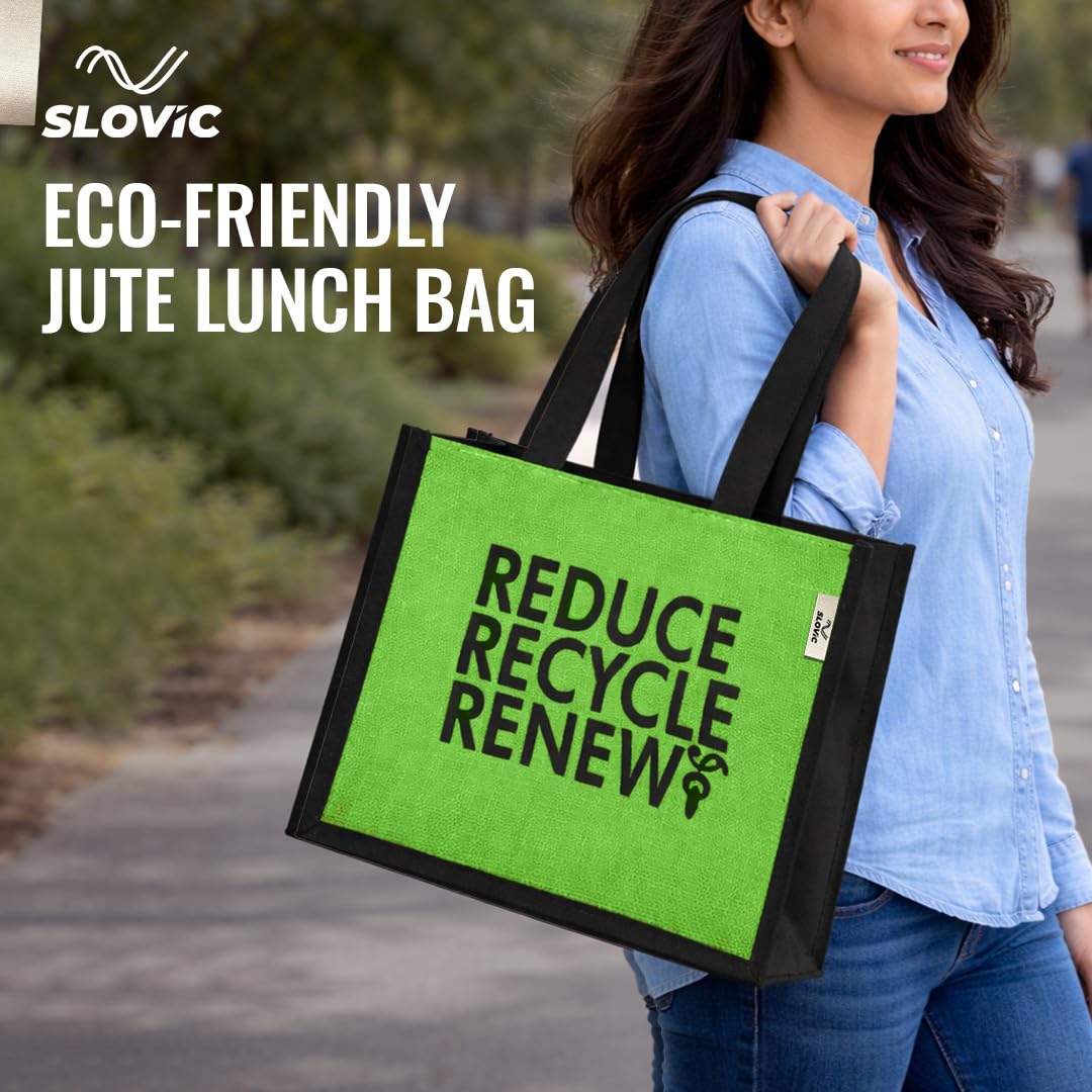 Jute Lunch Bag with Zipper for Office Use 12 L