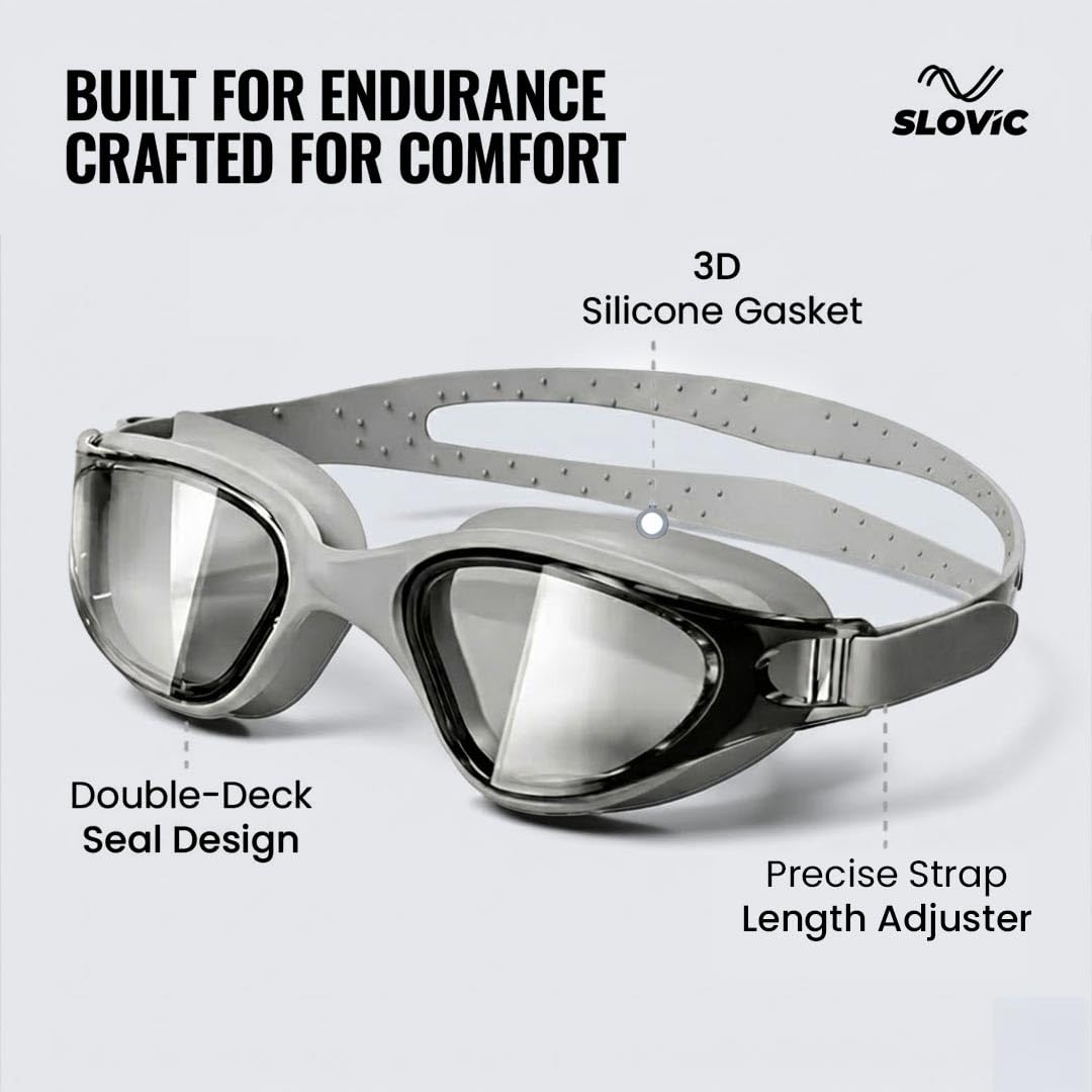 Swimming Goggles – Anti-Fog, UV Protection, Unisex, Easy-Adjust & Tangle-Free (Grey)