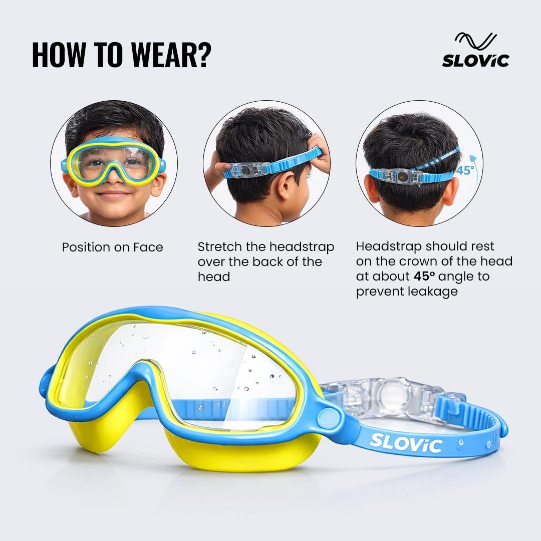 Swimming Goggles for Kids (Yellow) – UV & Anti-Fog | Includes Ear Plugs & Nose Clip