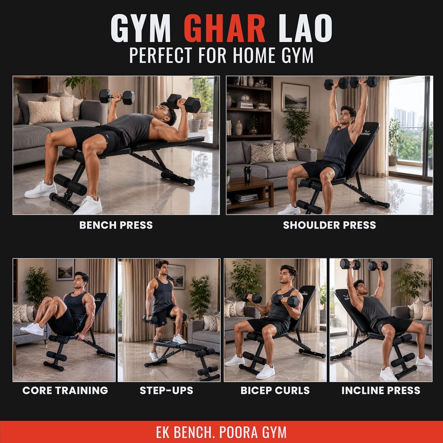 Adjustable Gym Bench for Home Workout | Up to 250 KG Capacity