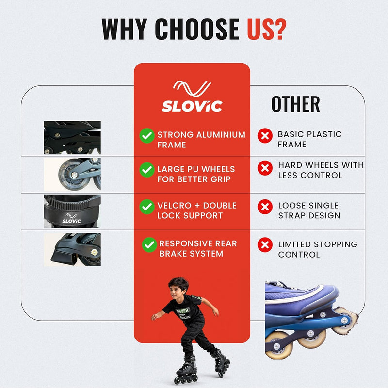Inline Skating Shoes for Kids - 4 Wheel Roller Skates with Aluminium Frame & ABEC Bearings - Indoor & Outdoor Skates