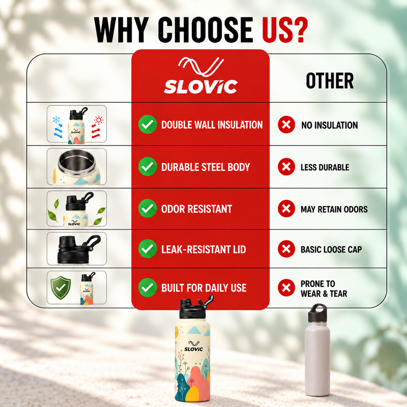 Insulated Water Bottle - 1 Litre - Up to 24 Hrs Hot & 12 Hrs Cold - Meadow Design