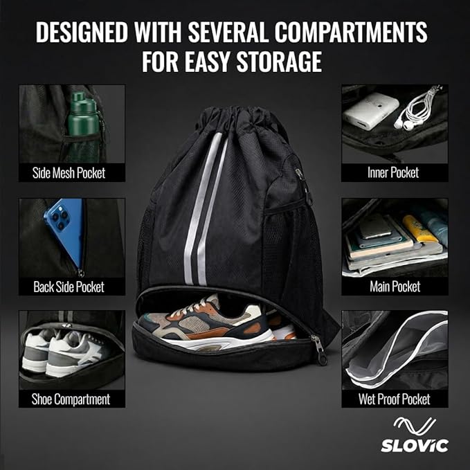 Drawstring Gym Bag 22L with Shoe Compartment