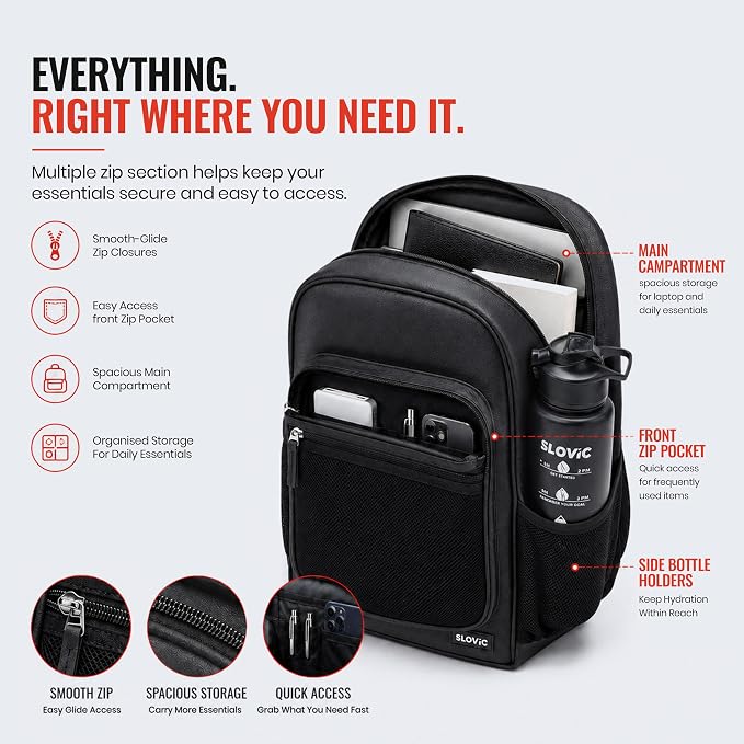 Laptop Bag for Men & Women 22 LTR - PU Leather Finish Backpack Bag - Black