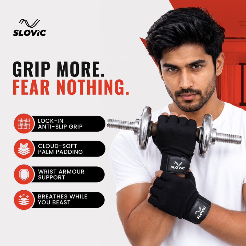 Leather Gym Gloves with Wrist Support | Padded Weightlifting Gloves