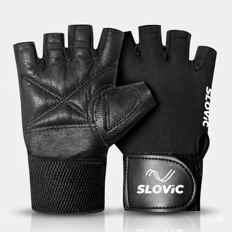 Leather Gym Gloves with Wrist Support | Padded Weightlifting Gloves