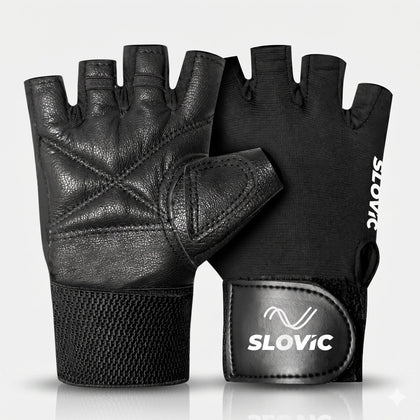Leather Gym Gloves with Wrist Support | Padded Weightlifting Gloves