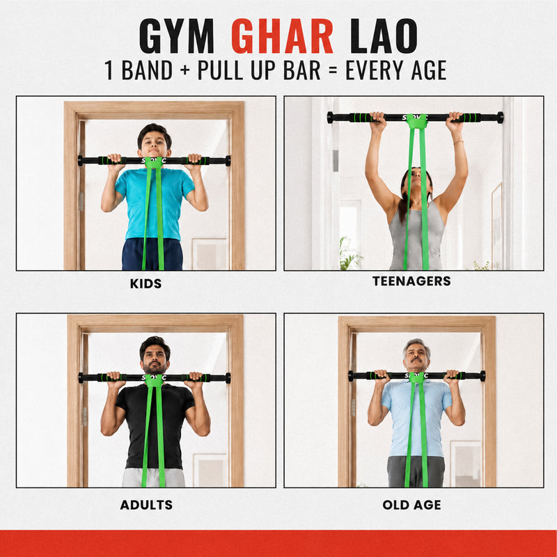 100 kg - Pull Up Bar + 40–60 KG Resistance Band Combo (Green Band)