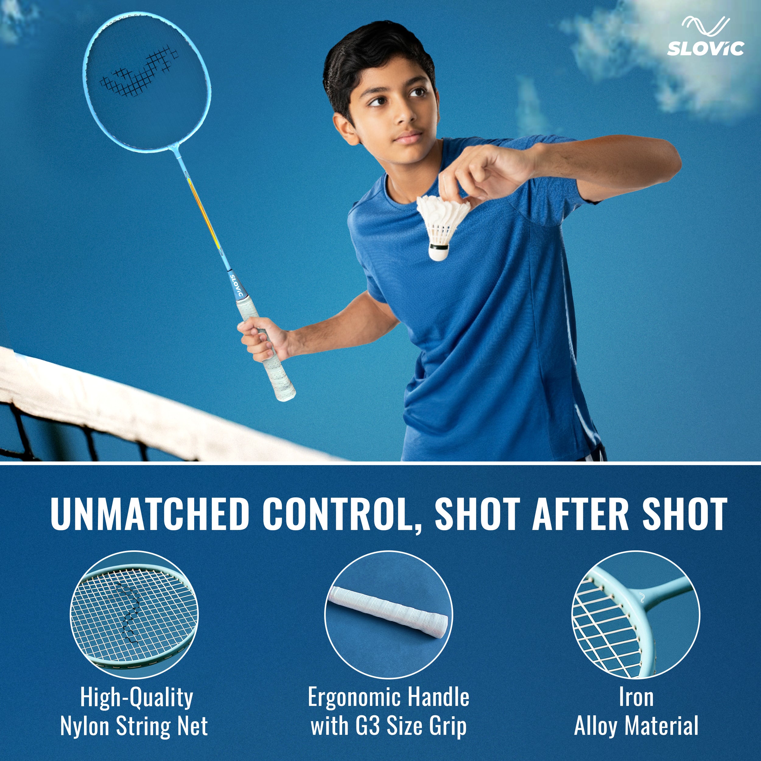 Iron Badminton Racket- White