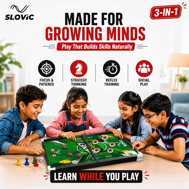 3 in 1 String Hockey Board Game | Chess, Ludo & Sling Puck Game for Kids