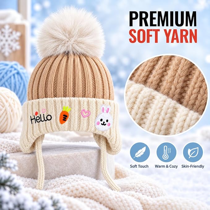CozyCub Beige Winter Cap for Kids