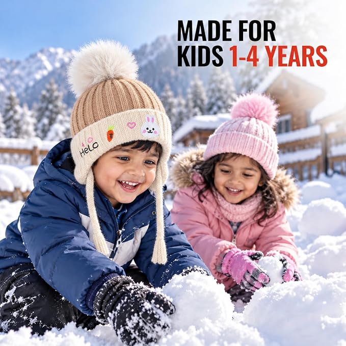 CozyCub Beige Winter Cap for Kids