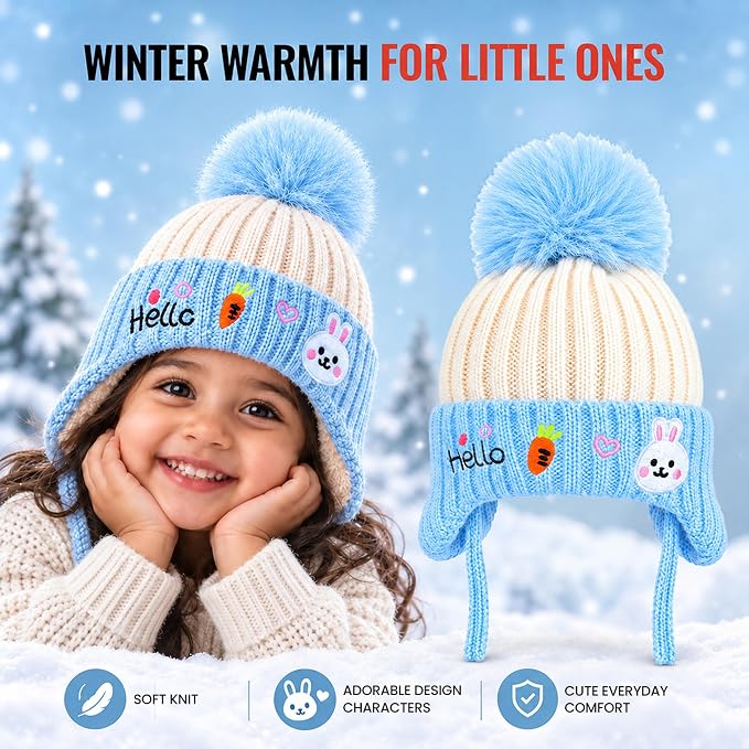 CozyCub Sky Blue Winter Cap for Kids