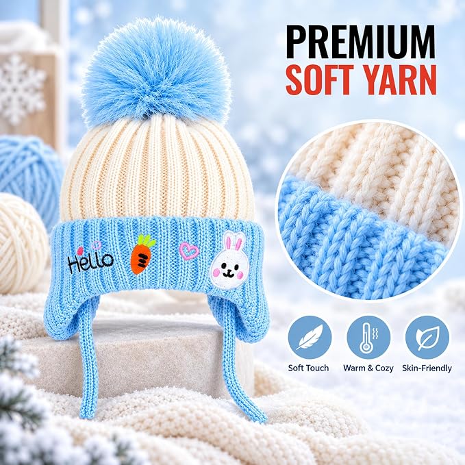 CozyCub Sky Blue Winter Cap for Kids