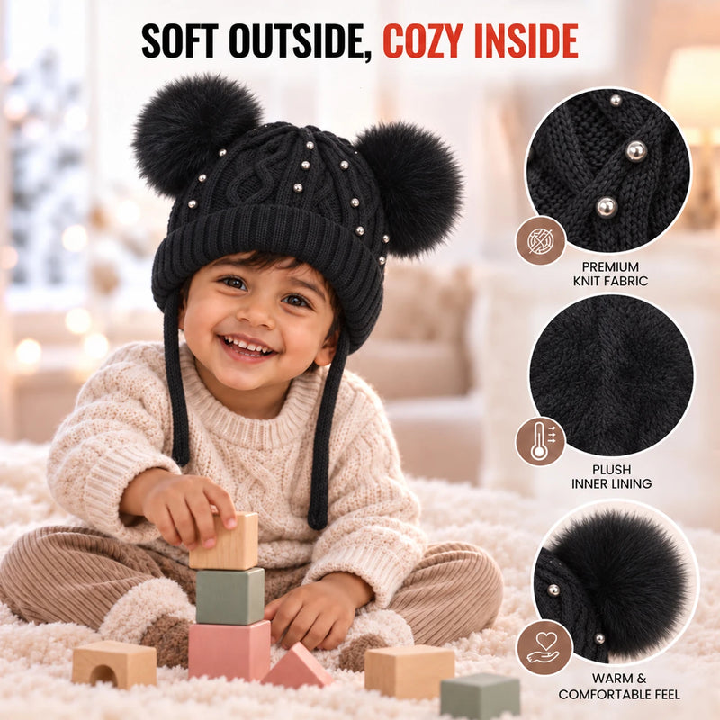 CozyPearl Kids Winter Cap for Kids - Black
