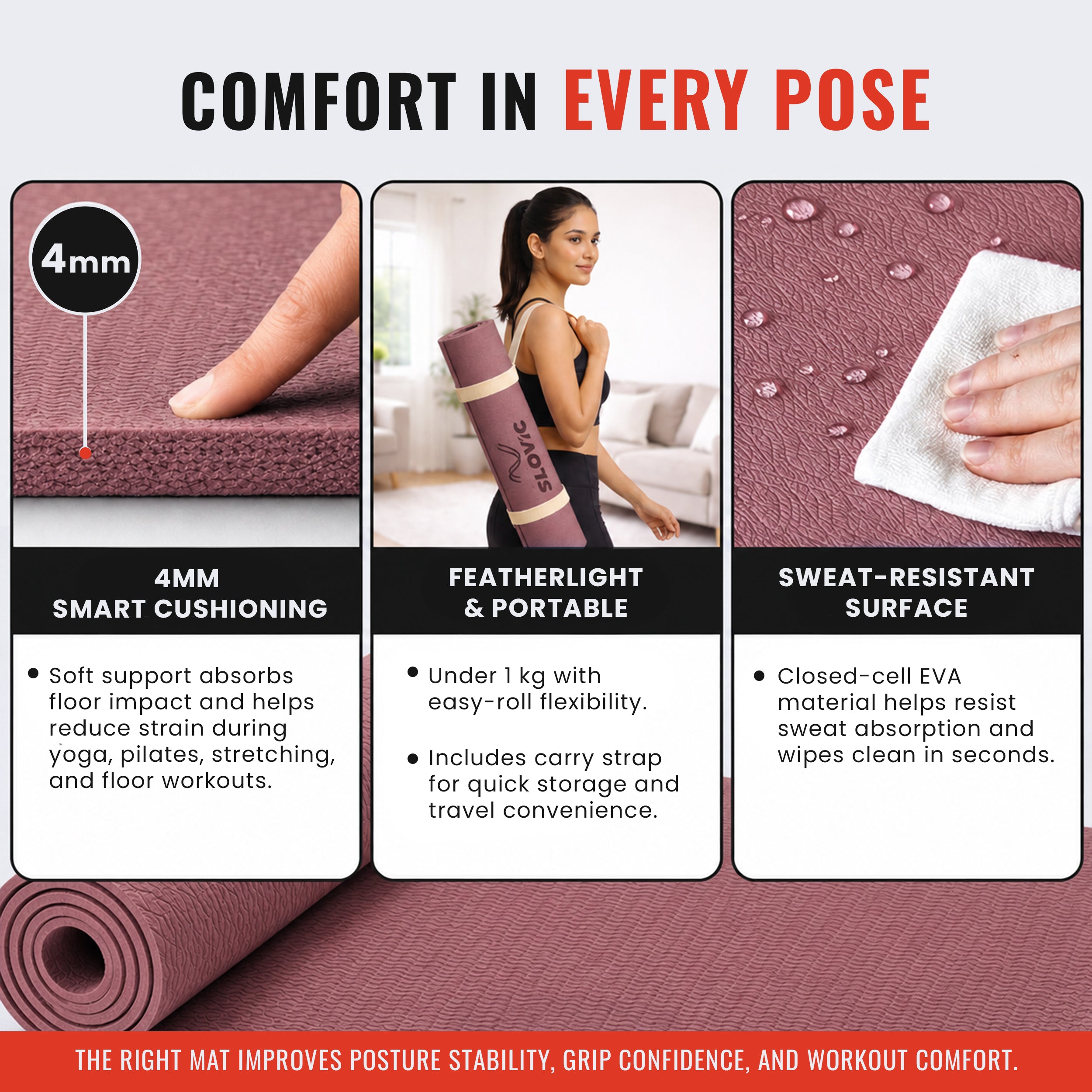 EVA Yoga Mat (4MM) With Strap | Wine